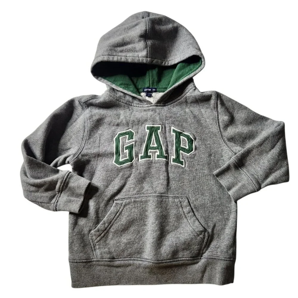 Vtg Gap Kids Grey Y2K Spell Out Logo Sweatshirt Pullover Hoodie Size 4T